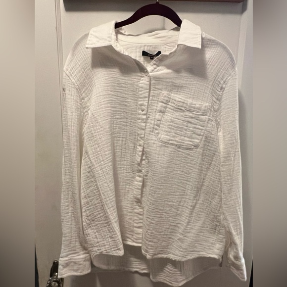 QUINCE 100% Organic Cotton Gauze White Long Sleeve Shirt - Picture 3 of 5